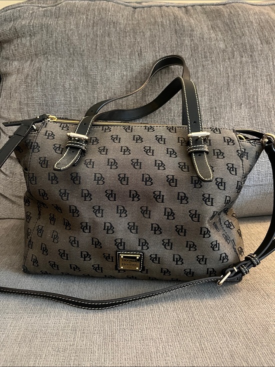 Dooney & Bourke Handbags - Dooney & Bourke Brown Logo Shoulder Tote with Black Trim